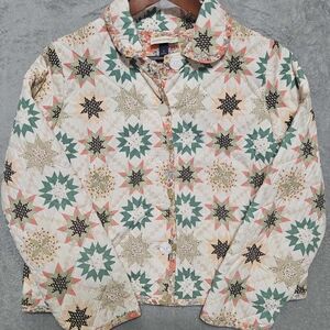 Universal Threads Quilted Button-Front Jacket Cream Star Quilt Print Size Med